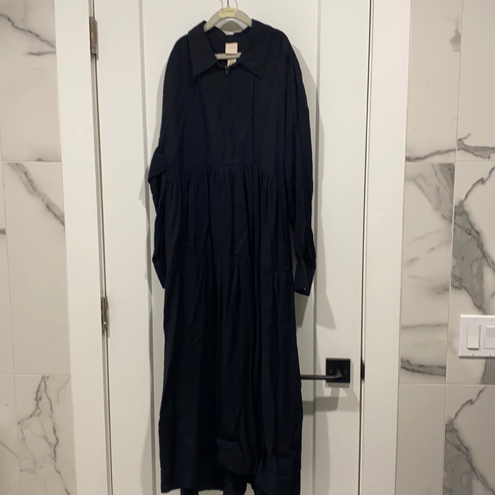 H&M long sleeve black maxi dress with drop of a high low hem